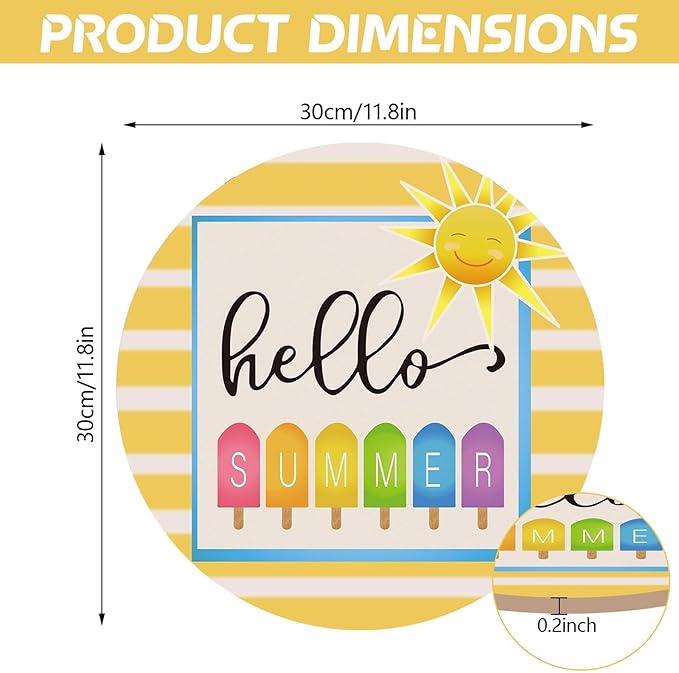 5ARTH Hello Summer Wooden Front Door Hanger Sign Hanging Sun Wall Decorations Porch Decor Home Garden Farmhouse Indoor Outdoor Wall Hanging Decoration