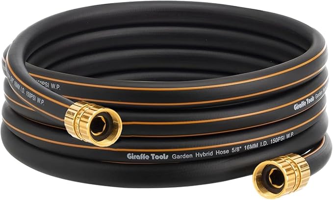 Giraffe Tools Garden Hose 5/8" x 10ft, Custom Length, No Kink, Flexible, Leakproof Water Hose, Double Female Fittings, 600 Burst PSI, 10ft, Black Orange