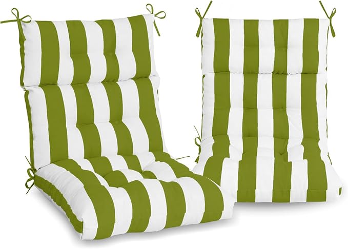High Back Chair Cushions Set of 2, Adirondack Chair Cushion with Waterproof, Rocking Chair Cushion for Outdoor Patio, Garden Porch 45”x 22”x 4 (2, Grass White)