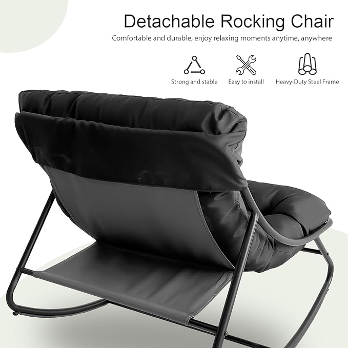 Rocking Chair with Ottoman, Indoor Small Rocking Chair for Nursery, with Foot Rest, Thick Cushion, 5'' Thick, 330lbs Capacity, Metal Frame Rocker Glider Patio for Living Room Bedroom Offices (Brown)