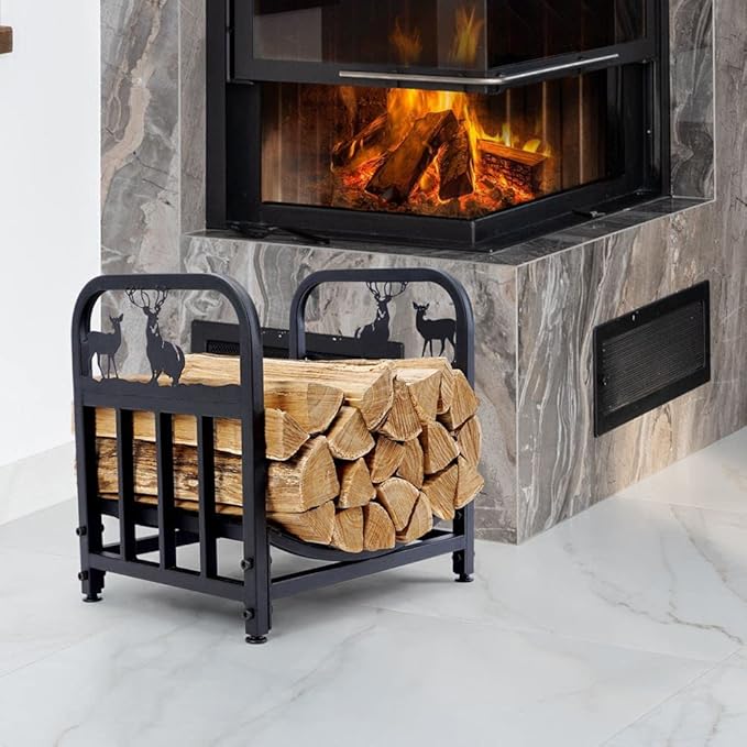 INNO STAGE Firewood Log Rack, Iron Wood Lumber Storage Holder for Fireplace, Heavy Duty Log Storage Bin for Firepit Stove Accessories Indoor - Perfect Construction - No Any Screw to Install