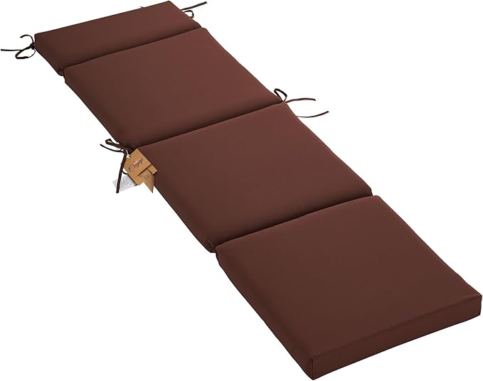 Outdoor Chasie Lounge Tufted Thick Cushion with Ties,Replacement Wicker Chair Cushion for Paito Fruniture,72x21x3inches,All Weather,Dark Brown