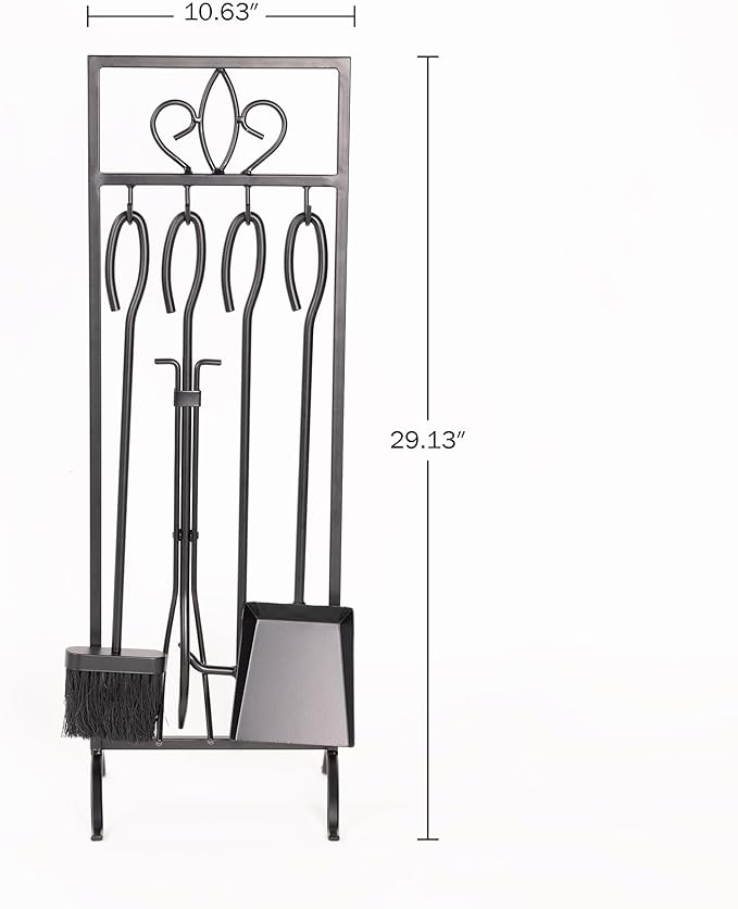 Lavish Home 5-Piece Fireplace Tools Set - Fire Tools for Fire Places, Fire Pits, and Woodstoves - Indoor/Outdoor Fireplace Accessories with Poker, Tongs, Brush, Shovel, and Stand (Black)