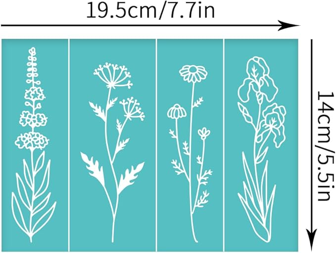 OLYCRAFT 2pcs Silk Screen Printing Stencils Floral Pattern Self Adhesive Mesh Transfers Stencil Reusable Wild Flower Silkscreen Stencils for Printing on Wood T-Shirts - 5.5x7.7 Inch