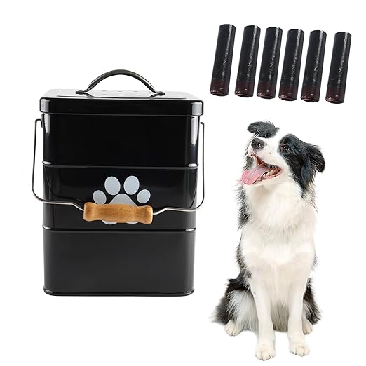 Dog Poop Trash Can Outside,1.58 Gallon Waterproof Metal Waste Bin with Lid,Small Portable Outdoor Bucket for Pet Disposal,Garbage Trashcan with 75 Bags,Suitable for Odor Control in Patio and Backyard