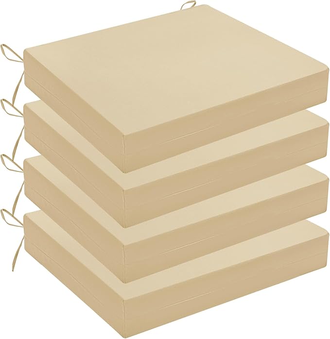 Wellsin Outdoor Chair Cushions for Patio Furniture - Outdoor Cushions for Chairs - Water Resistant Patio Chair Cushions Set of 4, 18.5"X16"X3", Beige