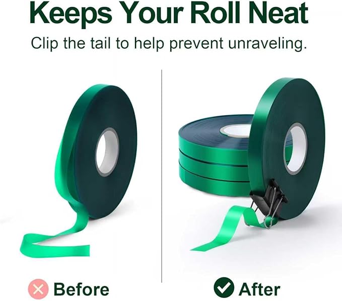 Plant Tie Tape – 4 Rolls (788 ft) Stretch Vinyl (PVC), 0.5" Wide, Non-Adhesive Garden Ties for Stems & Poles – Includes Mesh Bag & Binder Clip (788 ft)