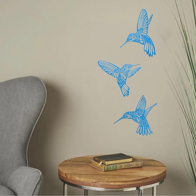 QZGXDECO Metal Hummingbird Outdoor Wall Art Decor-Blue Birds Wall Decorations Hanging Ornaments-Fence Decorations Outdoor Wall Sculpture for Kitchen Patio Bedroom Living Room Bathroom Balcony