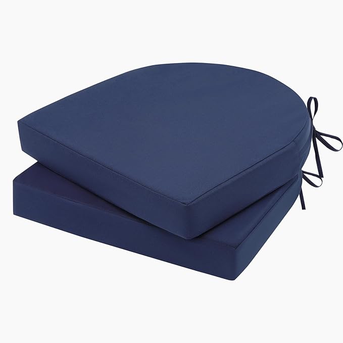 Topotdor Outdoor Chair Cushions Set of 2, 19"x19"x3" Waterproof Patio Chair Cushions for Outdoor Furniture, Round Corner Outdoor Seat Cushions Color Fastness Chair Pads with Ties, Royal Blue