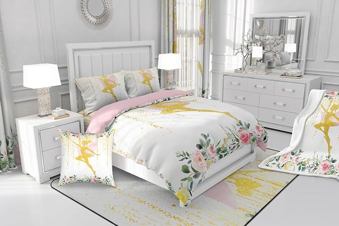 Erosebridal Fairy Garden Queen Bedding Set,Cute Pink Floral Comforter Set for Girls Kids,Dreamy Sweet Fairy Comforter,Coquette Flower Girly Bedroom Room Decor,2 Pillowcases Lightweight