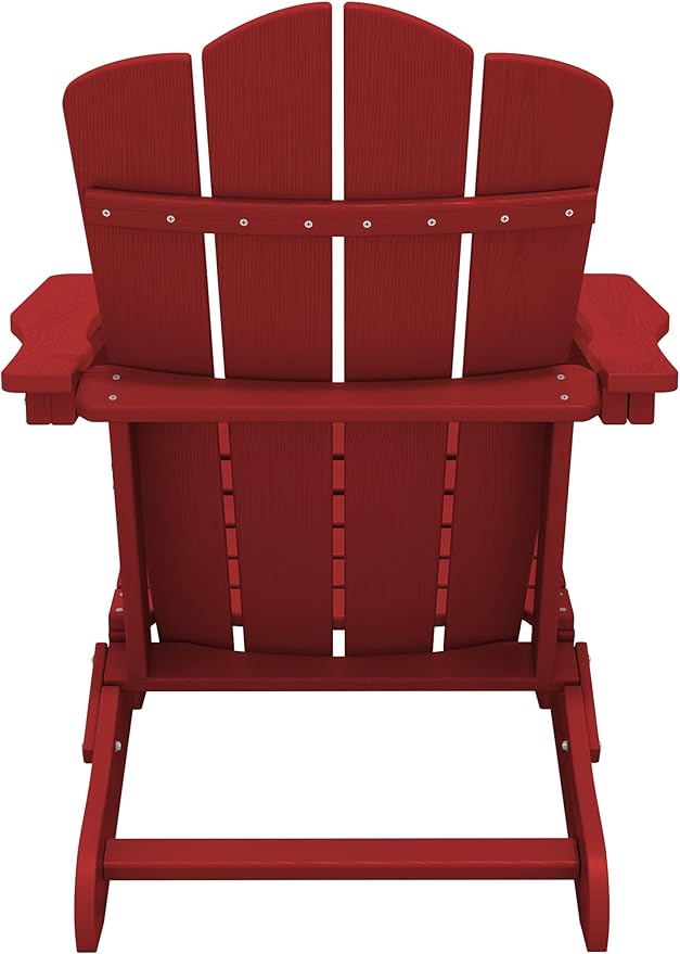 KINGYES Folding Adirondack Chair, HDPE All-Weather Patio Chairs, Wooden Textured Lawn Chair for Poolside, Backyard, Deck, Fire Pit, Red