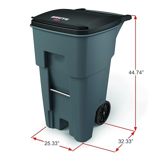 Rubbermaid Commercial Products BRUTE Rollout Plastic Trash/Garbage Can/Bin with Wheels 65 Gal for Restaurants/Hospitals/Offices/Back of House/Warehouses/Home
