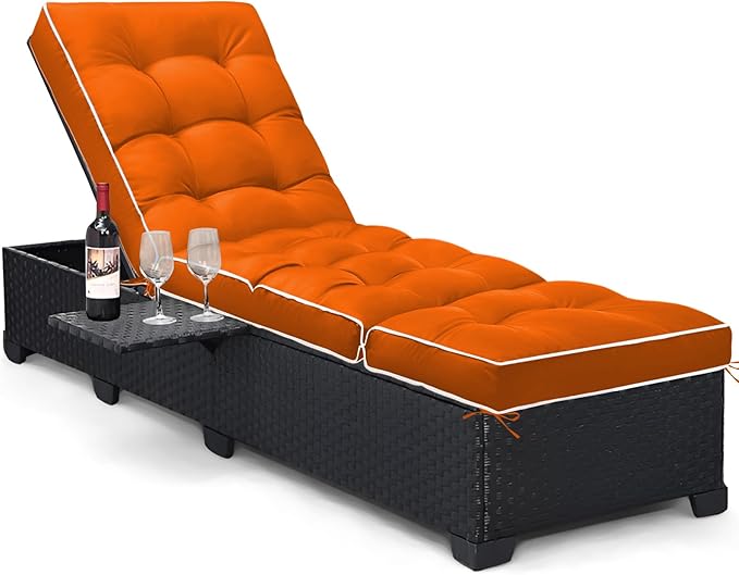 Outdoor Chaise Lounge Chair Cushion, Waterproof Non-Slip Patio Chaise Lounge Cushions for Outdoor Furniture, Thickened Patio Pool Lounger Chair Cushion, 76.4 x 22.8 x 4.7 Inches, Orange
