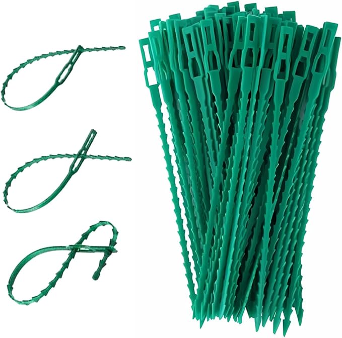 200 Pcs Adjustable Plant Ties, 6.7" Serrated Flexible Green Garden Plastic Ties for Climbing Plants, Vines, Flowers, Tomatoes, Trees, Stems, Outdoor Indoor Potted Plant Growth Support.