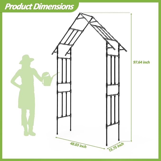 Garden Arch Trellis - L:48", H:98", W:16", Gothic Arch Trellis with Reinforced Frame, Garden Arch Trellis for Climbing Plants Outdoor, Garden Arch for Backyard, Patio, Lawn, Balcony