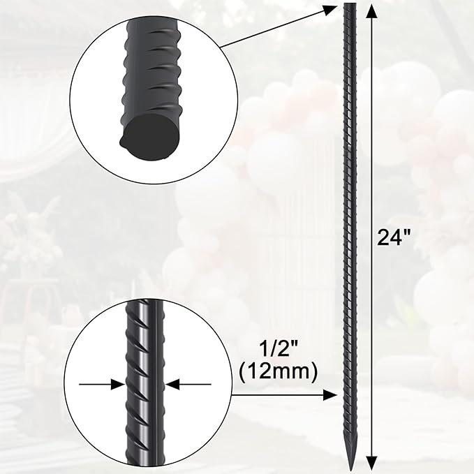 Rebar Stakes 24 Inch 40 Pack Straight Metal Stakes for Ground 1/2 Inch Diameter Landscape Timber Spikes with Chisel Point End for Plant Support, Concrete Form and Fence, Black