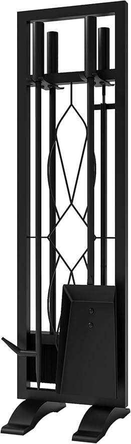 Fire Beauty Fireplace Tools Set 5 Pieces Fireside Accessories Fire Kit Stand Woodstove Tools Holder Wrought Iron Handle Indoor Fireset Stand