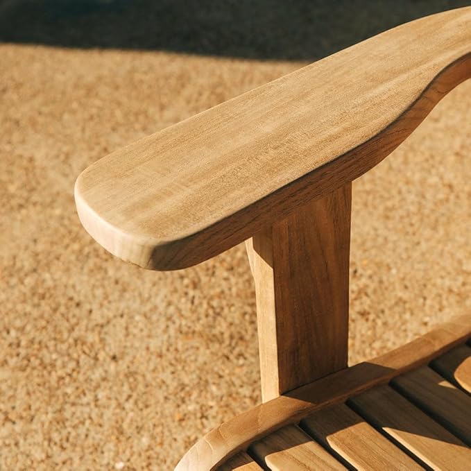 TITAN GREAT OUTDOORS Ash & Ember Savannah Grade A Teak Adirondack Chair, Weather Resistant Patio Lounge with Gently Curved Seat and Back, for Deck, Porch, or Backyard, Indoor Outdoor Use
