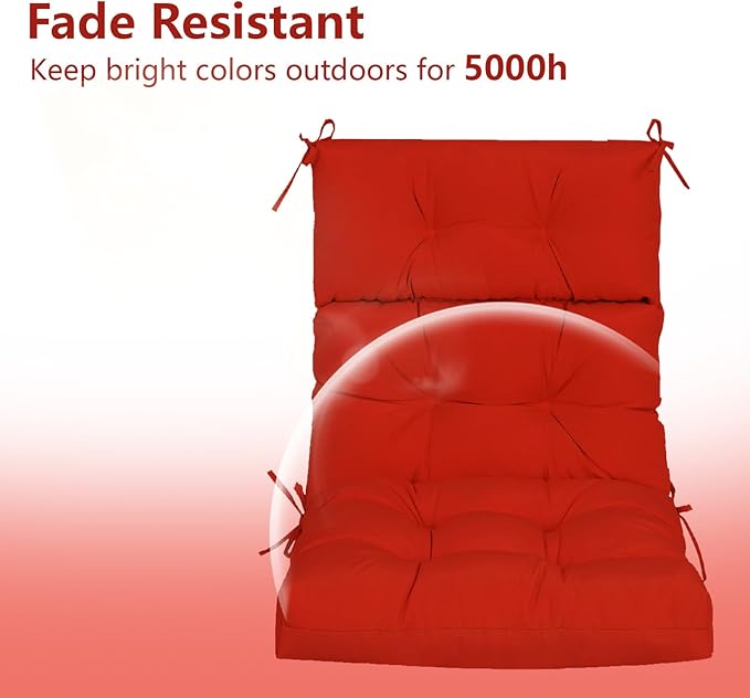 High Back Chair Cushions Set of 2, Adirondack Chair Cushion with Waterproof, Rocking Chair Cushion for Outdoor Patio, Garden Porch 45”x 22”x 4 (2, Red B)