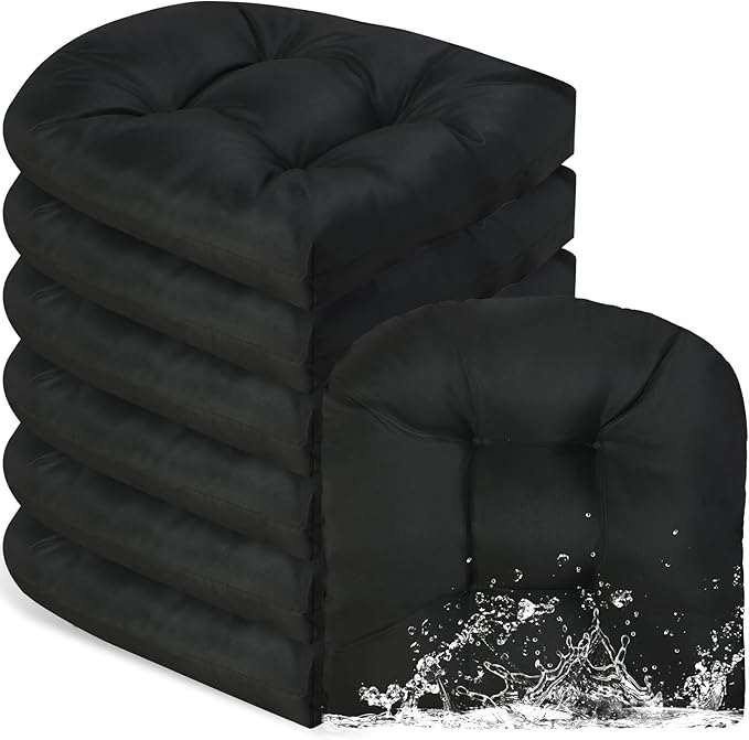 Thyle Outdoor Chair Cushions Set of 6 Waterproof Sun Protection Square Tufted Overstuffed Patio Furniture Seat Cushion for Patio Furniture Dining Indoor 19" x 19"(Black)
