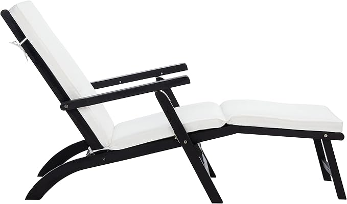 SAFAVIEH Outdoor Collection Palmdale Black Solid Wood/Beige Cushion Chaise Lounge Chair (PAT7015G)