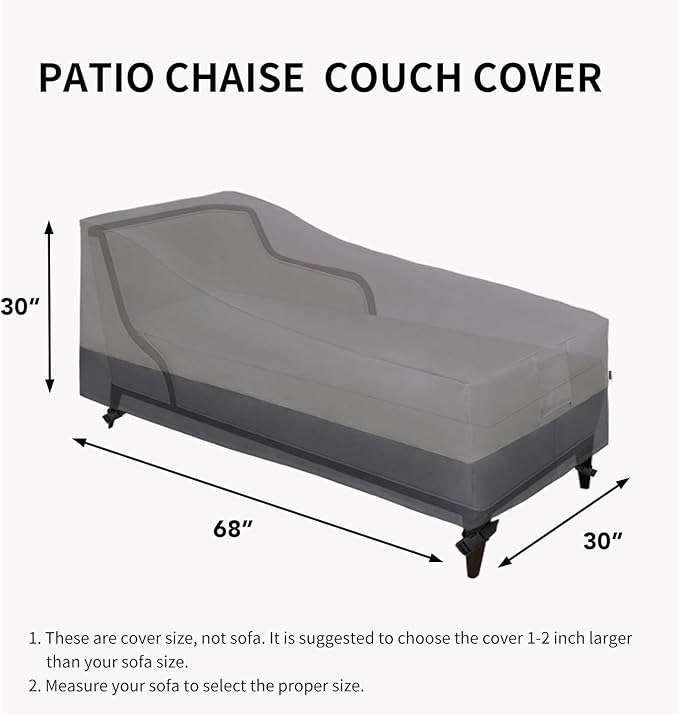 Easy-Going Waterproof Outdoor Chaise Lounge Cover, Heavy Duty Patio Lounge Chair Cover, Windproof Outdoor Furniture Cover with Air Vent 2 Pack-68Wx30Dx30H inch, Gray/Dark Gray