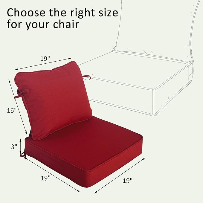 COZYVIDA 19"x19" Outdoor Universal Cushion Set of 1, Patio Cushions with Handles & Ties, Water-Proof Stain-Resistant UV-Resistant 1000+ Hrs,High Resilience Foam with YKK Zippers,Chili-TPU