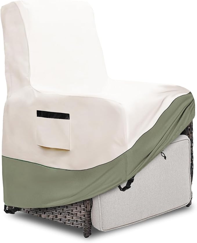 Outdoor Recliner Chair Covers,Patio Swivel Chair Covers,600D Heavy Duty Waterproof Patio Rocking Chairs Cover,Outdoor Furniture Covers for All Weather Protection.White&Grayish Green