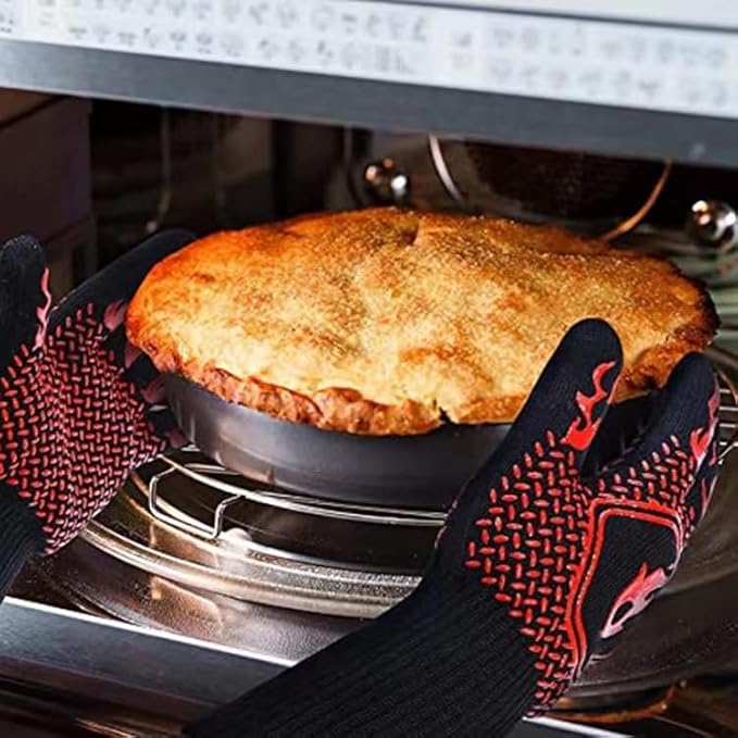 BBQ Grill Gloves Heat Resistant 1472℉ High Temp Resistance Fireproof Glove for Grilling Smoking Barbecue Washable Long Oven Extreme Hot Proof Mittens for Kitchen Baking (Red)
