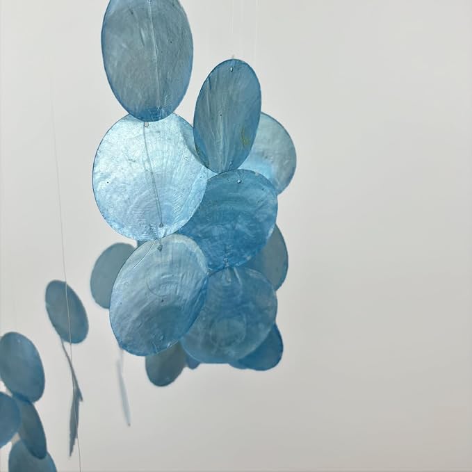Wind Chimes for Outside Handmade Blue Capiz Shells Seashell Sea Glass Arts Windchime Beach Coastal Outdoor Crafts Garden Decor Gardening for Women Patio Finds
