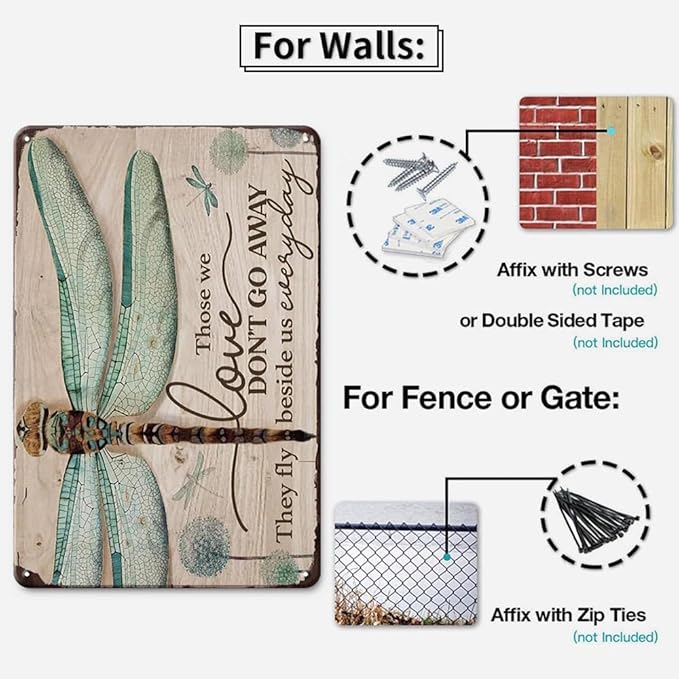YOYI ART Metal Dandelion Dragonfly Wall Decor Sign - Those We Love Don't Go Away, Vintage Tin Signs for Home, Bedroom, Kithcen, Garden, Patio and Yard Wall Art Accessories, Gift for Women, 12 x 8 inch