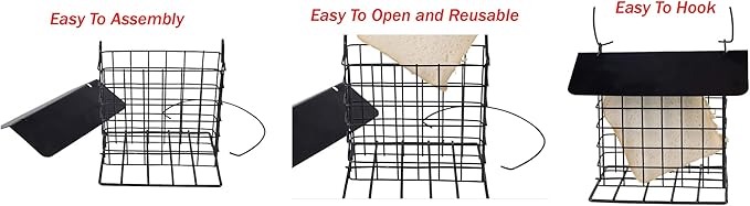 Two of Durable Roof Top Outdoor Garden Yard Suet Bird Parrot Easy Open Reusable Feeders with Stand for Outside Patio Wild Bird Hanging Fruit Capacity Suet Cake Food