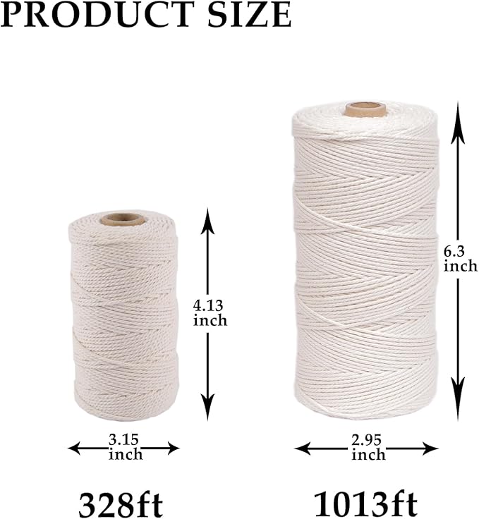 328ft Butchers Cotton Twine String 2mm Cooking Twine Food Safe for Bakers, Meat and Roasting, Gift Wrapping, Crafting & Knitting