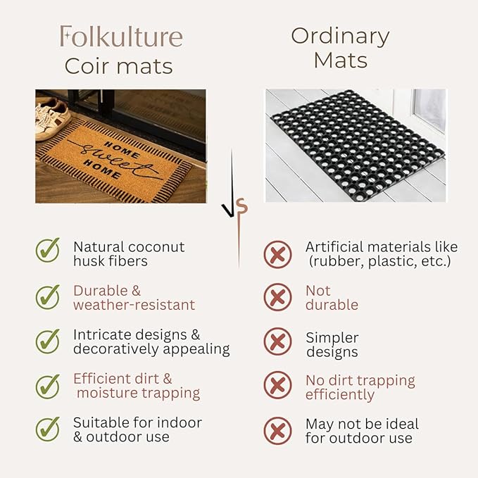 Folkulture Welcome Matt Outdoor | 16 x 28 Door Mats for Front Door Mat Outside Entrance | Eco Friendly | Welcome-Mats Cute | Coir Door Mats | Outdoor Decor for Home | Durable & Anti Slip cute doormats