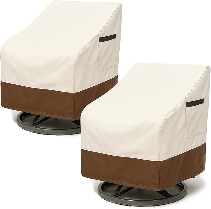 Waterproof Patio Chair Covers, 26W x 27D x 34.3H inches Heavy Duty Outdoor Furniture Protection Cover Weather Resistant 600D Oxford 2-Pack, Beige and Brown