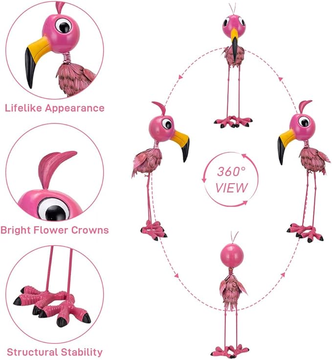 Metal Flamingo Statue Outdoor Garden Decor - Funny Flamingo Sculpture for Lawn, Backyard,Yard Art Gift- Unique Flamingo Figurine for Birthday, Housewarming, Christmas