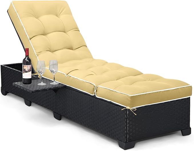 Outdoor Chaise Lounge Chair Cushion, Waterproof Non-Slip Patio Chaise Lounge Cushions for Outdoor Furniture, Thickened Patio Pool Lounger Chair Cushion, 76.4 x 22.8 x 4.7 Inches, Khaki