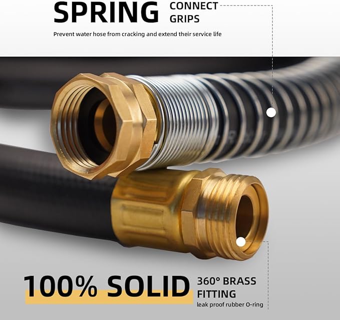 WiseFlow Garden Hose 90FT x 5/8", Heavy Duty Rubber Hose, Water Hose with Five Layered Braiding, Male Female Fittings, 1000PSI Burst, 300PSI Working (Black)