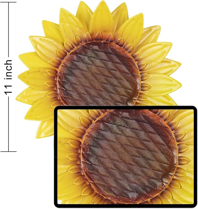 hogardeck Metal Sunflower Wall Decor - 2 Pcs 11'' Metal Flower Wall Art Outdoor Backyard Decorations Sunflower Kitchen Bathroom Decor Hanging for Indoor, Outdoor, Living Room, Bedroom