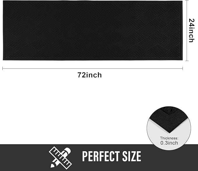 Sturdy Front Door Mat, Absorbent Muddy Dirt Resist Welcome Door Mats Outdoor Indoor, Stain and Fade Resistant, Non-Slip Rubber Backing Low Profile Doormat for Entryway, 72×24, Black