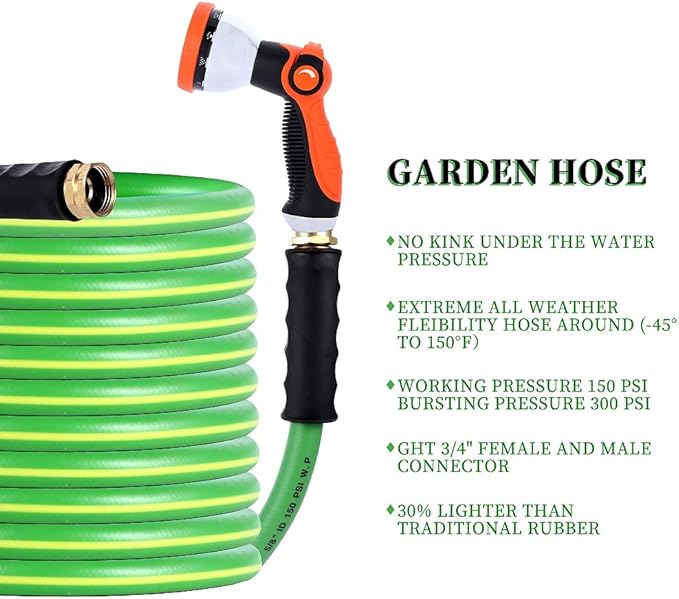 HQMPC Garden Hose 5/8"IDx75' Hose Garden Water Hose Durable PVC Non Kinking Heavy Water Hose with Brass Hose Fittings ((75 FEET) …