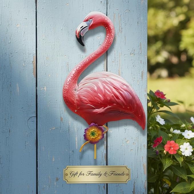 Large Pink Flamingo Wall Decor-Tropical Bird Decor for Indoor Outdoor, Metal Flamingo Outdoor Wall Art Decor Rust-Resistant, Wall Hanging Present for Garden & Home Decor