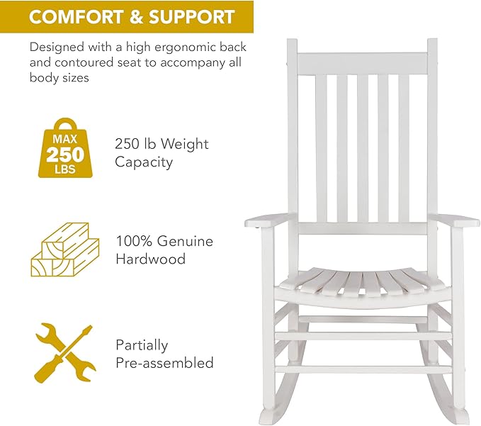 Shine Company Vermont Rocking Chairs, Outdoor Front Porch Rocker Set of 2, White