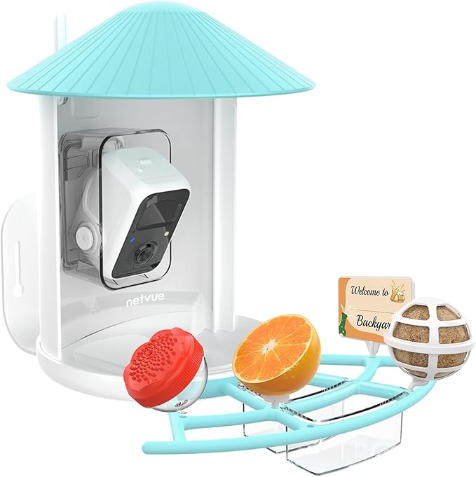 NETVUE by Birdfy Pro Perch - Wider Extension Perch to DIY Add-ons Including Suet Ball, Mini Hummingbird Feeder, Fruit Holder, Jelly Feeder and Welcome Card, Ideal for Bird Lover (Blue)