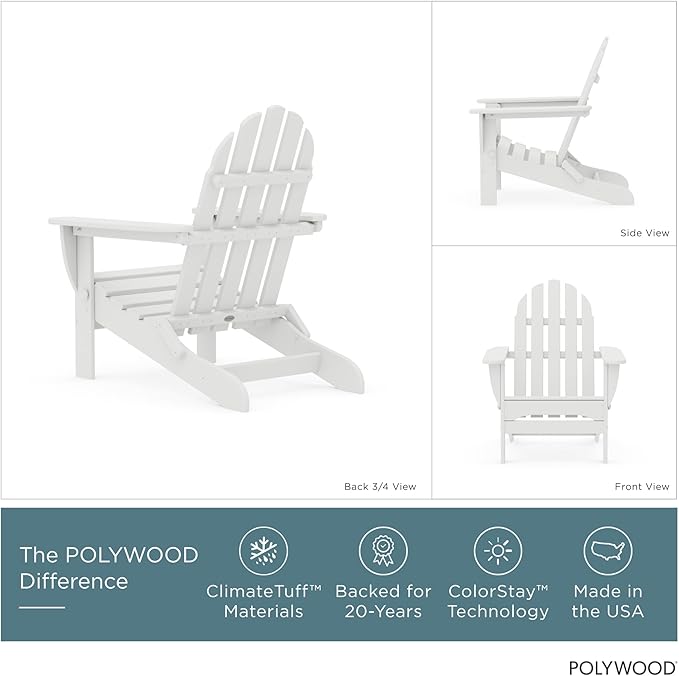 POLYWOOD AD5030WH Classic Folding Adirondack Chair, White 35.7 x 29 x 35.7 inches