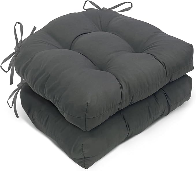 2 Pack Waterproof Outdoor Chair Cushions, Thick Tufted U-Shaped Seat Cushions with Adjustable Ties for Garden Chairs, Patio Furniture, 19x19x4.5 Inches