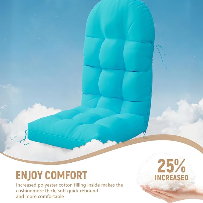 Adirondack Chair Cushion, Rocking Chair Cushions, High Back Patio Cushions, Thickened Weather Resistant Patio Cushion with 6 Ties, Non Slip Fade & Waterproof
