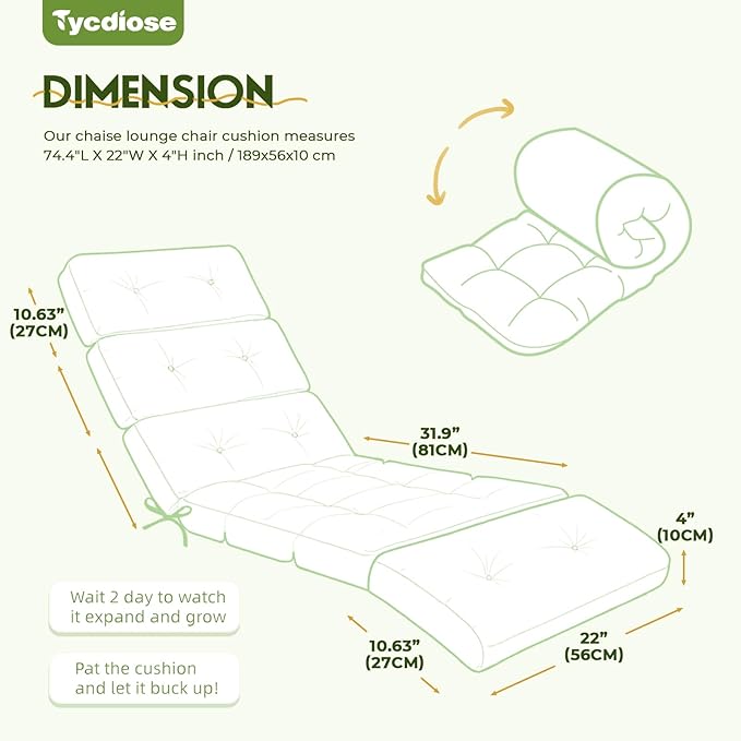 All Weather Chaise Lounge Cushions Outdoor Lounge Chair Cushion, Waterproof Memory Foam Chaise Lounger Chair Cushion for Outdoor Patio Furniture with Non-Slip Back and Ties, Colorful Daisy