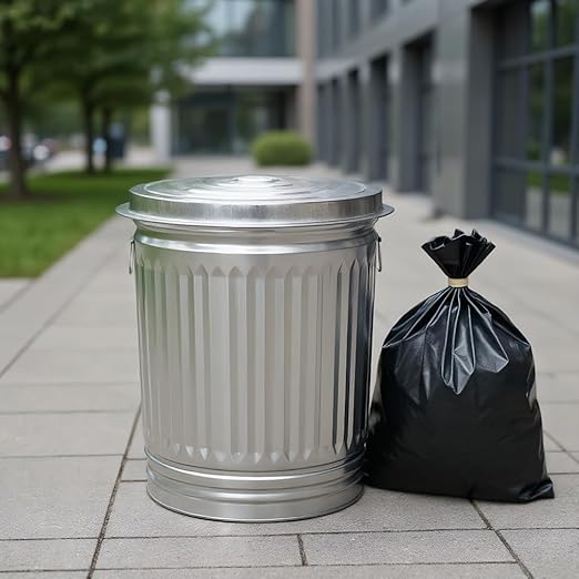 31-Gallon Heavy-Duty Steel Trash Can - Kitchen & Office - Silvery - with Airtight lid - Metal Outdoor Trash Can for Patio, Kitchen & Office