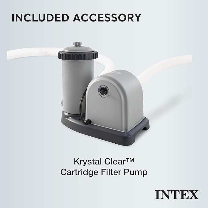 Intex Prism Frame Round Above Ground Outdoor Swimming Pool Set with Filter Pump, Ladder, Ground Cloth, and Pool Cover, Greywood